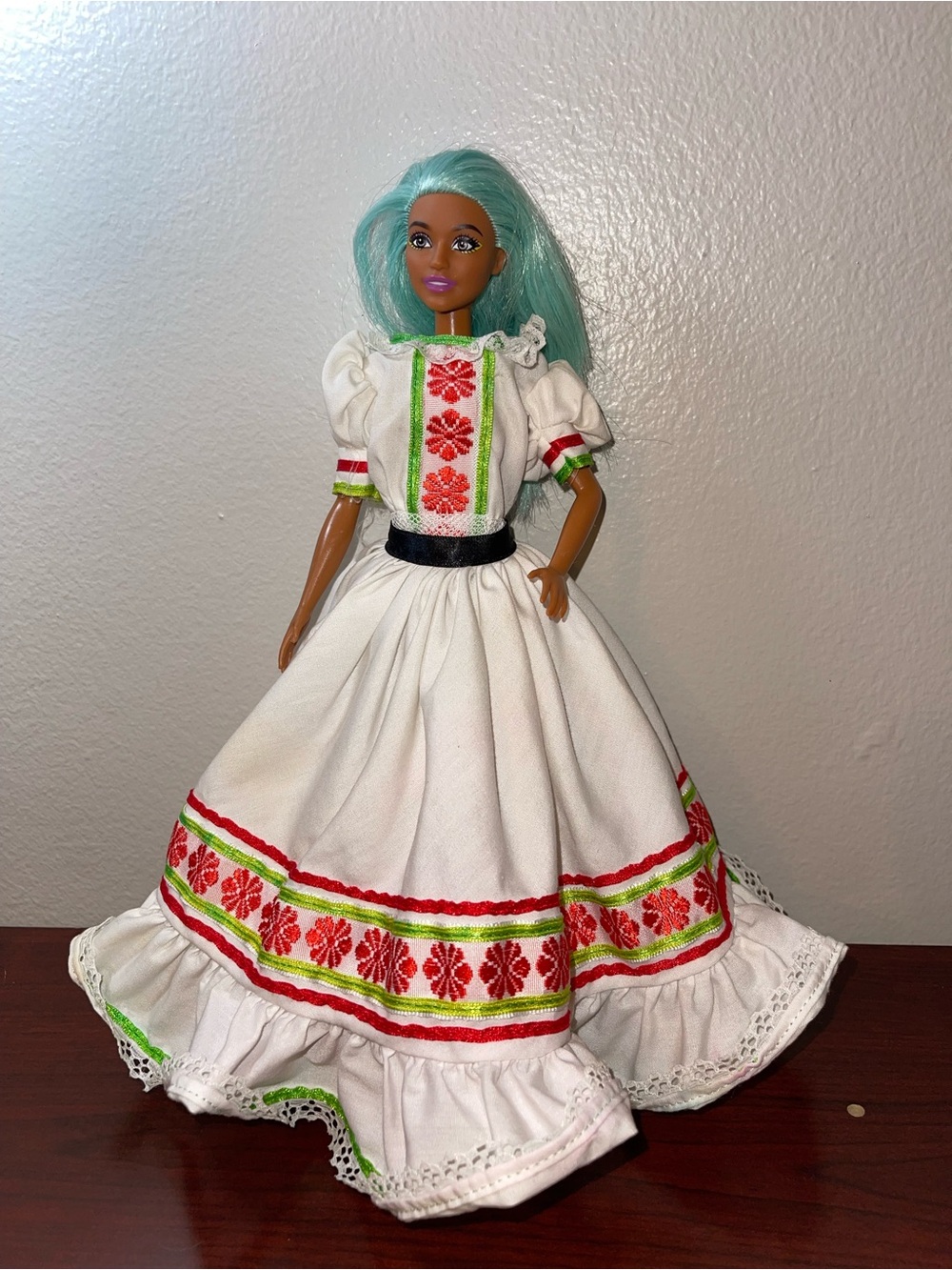 Barbie Doll with White Dress and Aqua Hair